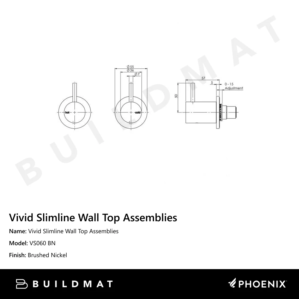 Phoenix Vivid Slimline Wall Top Assemblies Brushed Nickel - Image 4