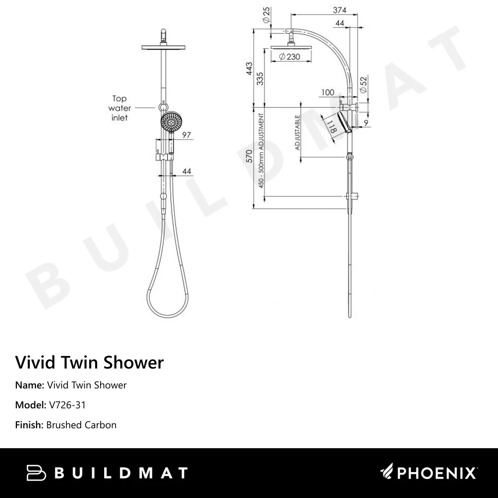 Phoenix Vivid Twin Shower Brushed Carbon - Image 4
