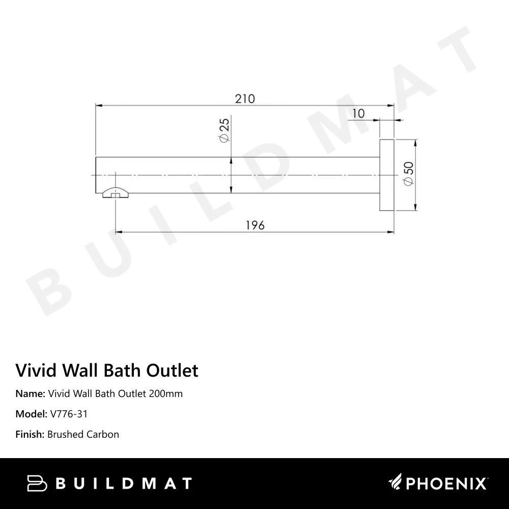 Phoenix Vivid Wall Bath Outlet 200mm Brushed Carbon - Image 4