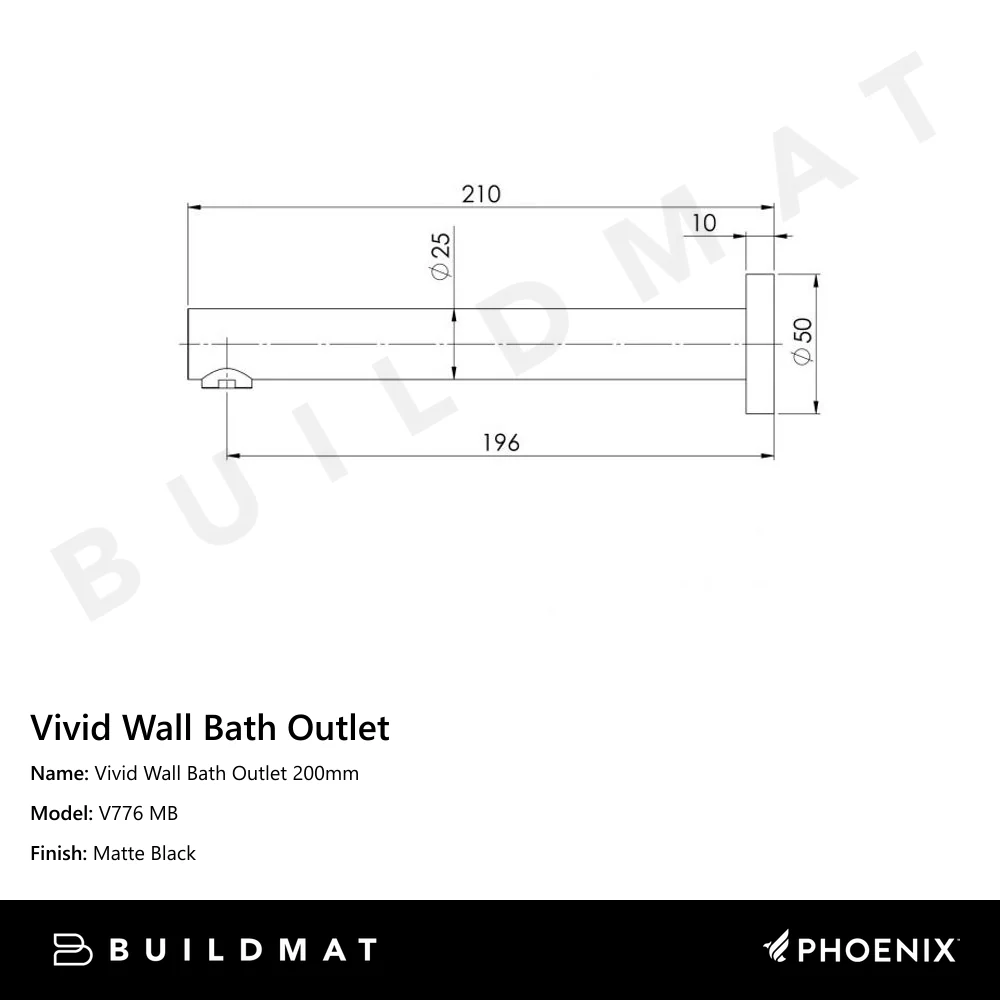 Phoenix Vivid Wall Bath Outlet 200mm Matte Black - Image 4