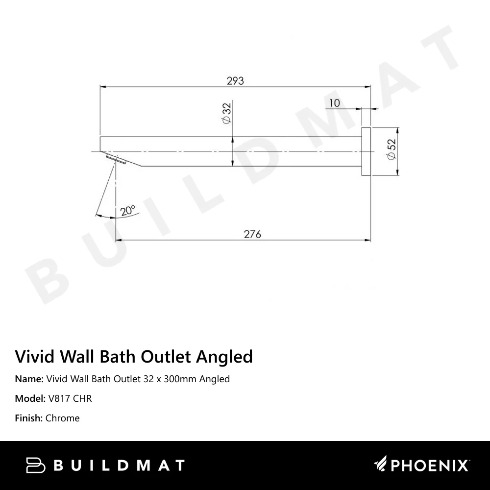 Phoenix Vivid Wall Bath Outlet 32 x 300mm Angled Chrome - Image 4