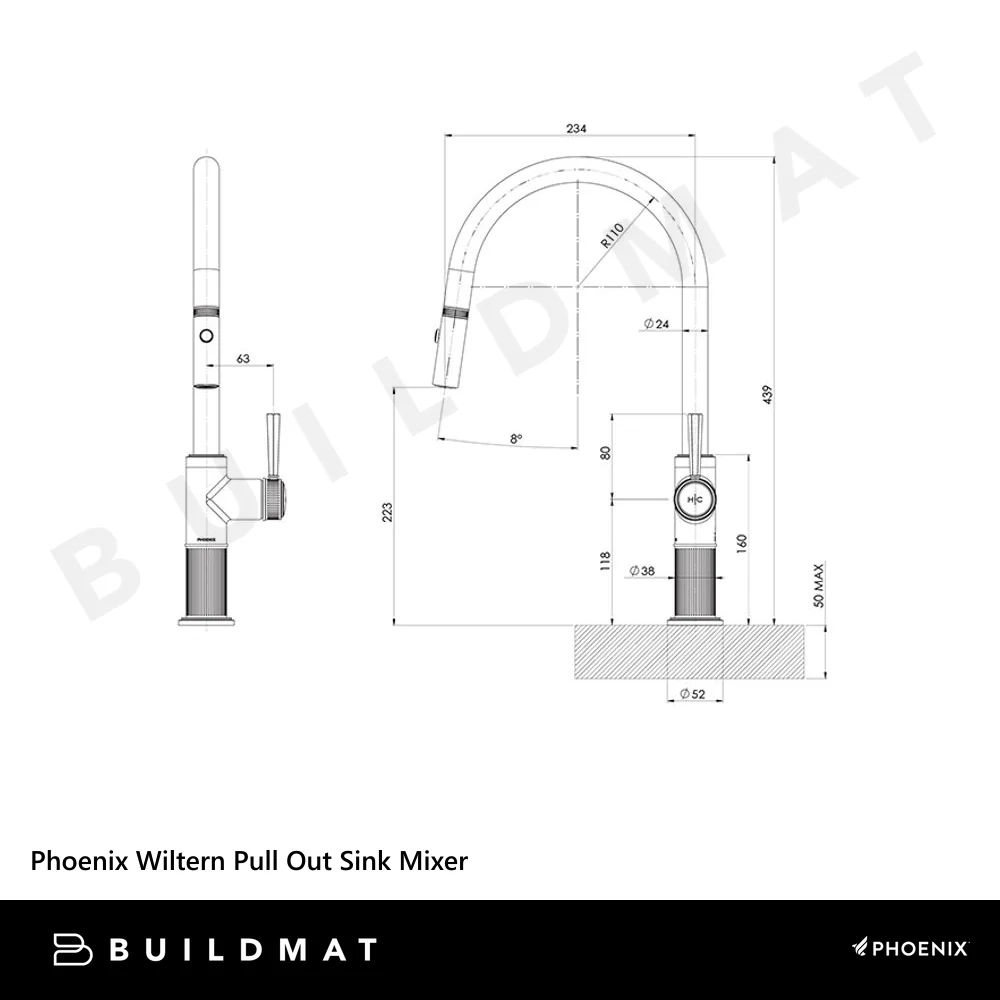 Phoenix Wiltern Pull Out Sink Mixer Brushed Carbon - Image 4