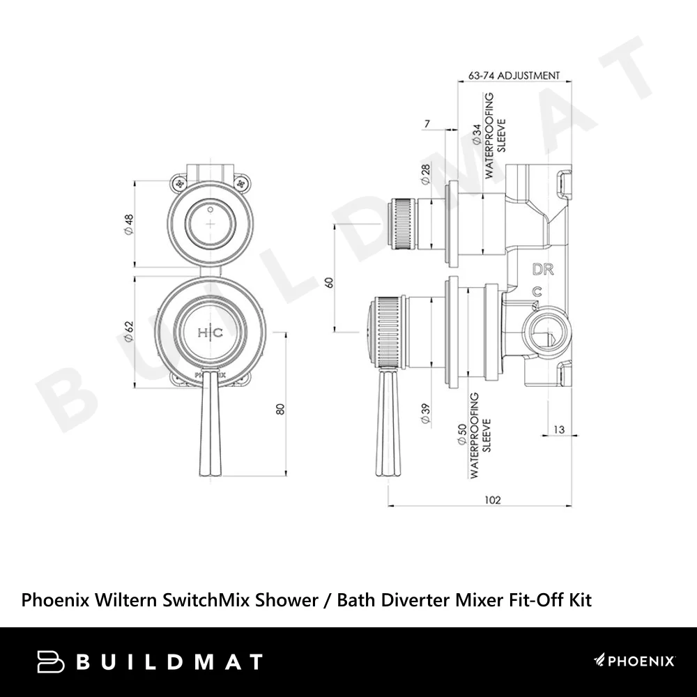 Phoenix Wiltern SwitchMix Shower/Bath Diverter Mixer (Fit-Off Kit) Brushed Carbon - Image 4
