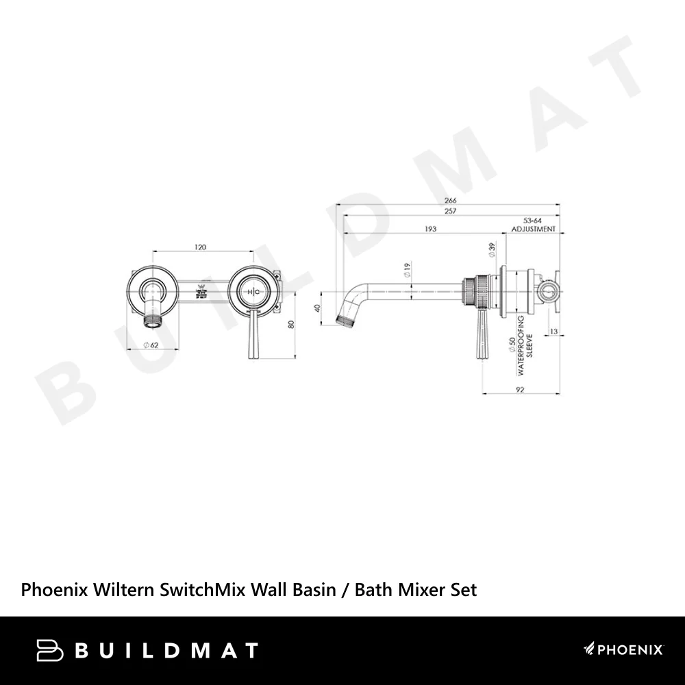 Phoenix Wiltern SwitchMix Wall Basin/Bath Mixer Set (Complete Kit) Brushed Carbon - Image 4