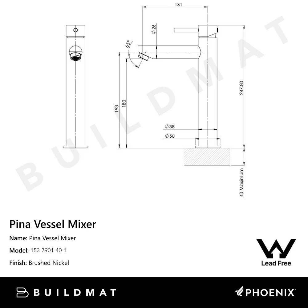 Phoenix Pina Vessel Mixer Lead Free Brushed Nickel - Image 4
