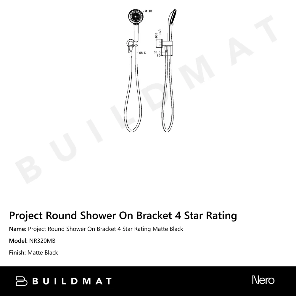Nero Project Round Shower On Bracket 4 Star Rating Matte Black - Image 4