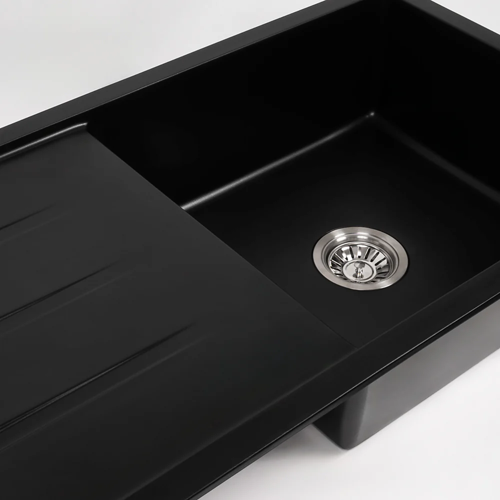 Alma Randall 1000x500 Black Granite Drainboard Single Bowl Sink - Image 6