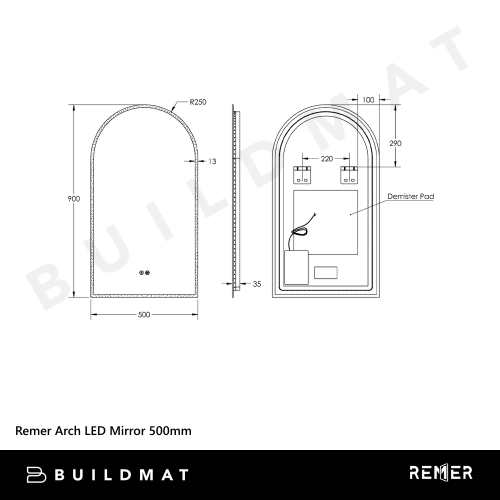 Remer Arch LED Mirror 500mm Brits Nickel - Image 4