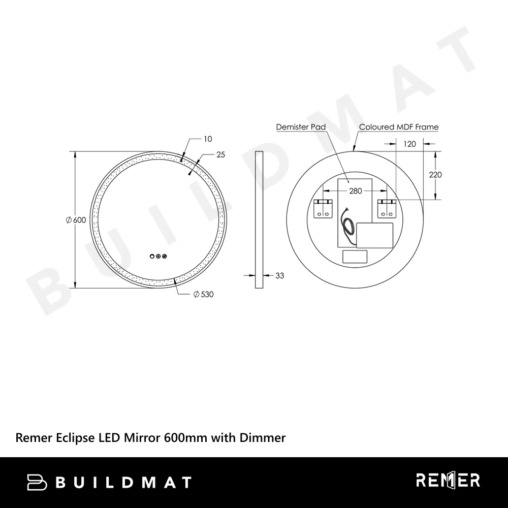 Remer Eclipse LED Mirror 600mm Milano White - Image 4