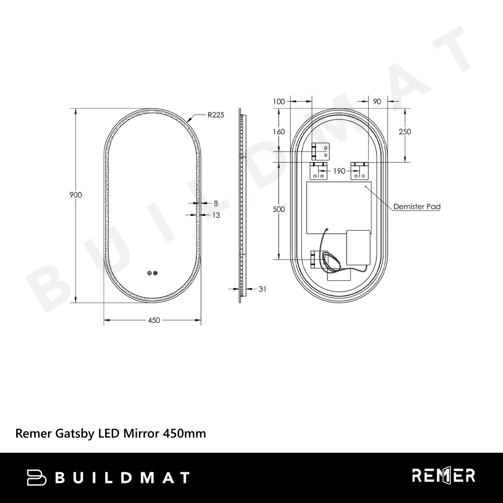 Remer Gatsby LED Mirror 450mm Georgian Metal - Image 4