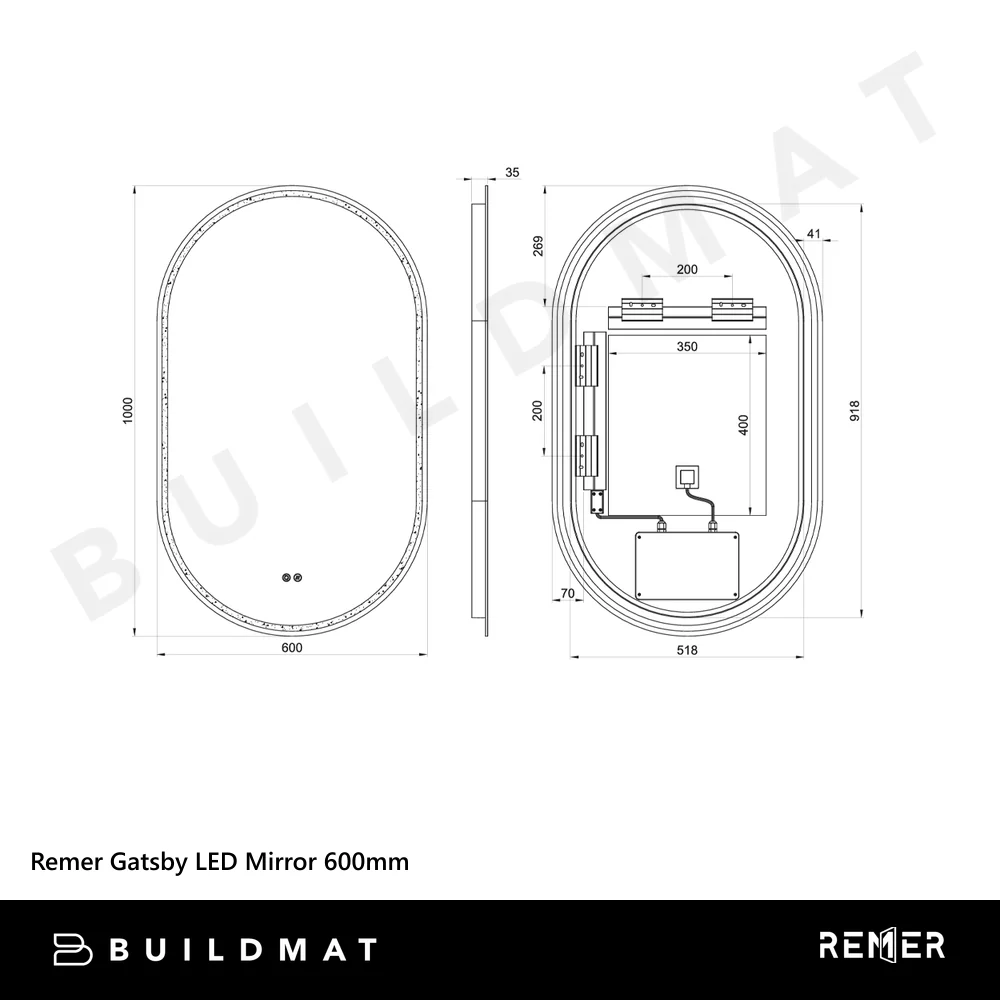 Remer Gatsby LED Mirror 600mm Georgian Metal - Image 4