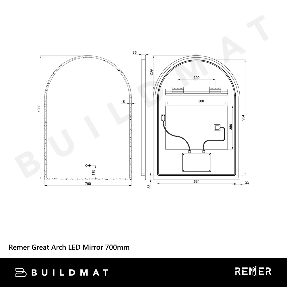 Remer Great Arch LED Mirror 700mm Nordic Gold - Image 4