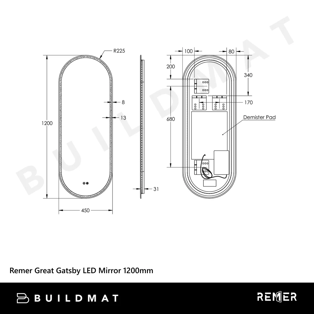 Remer Great Gatsby LED Mirror 1200mm Manhattan Black - Image 4