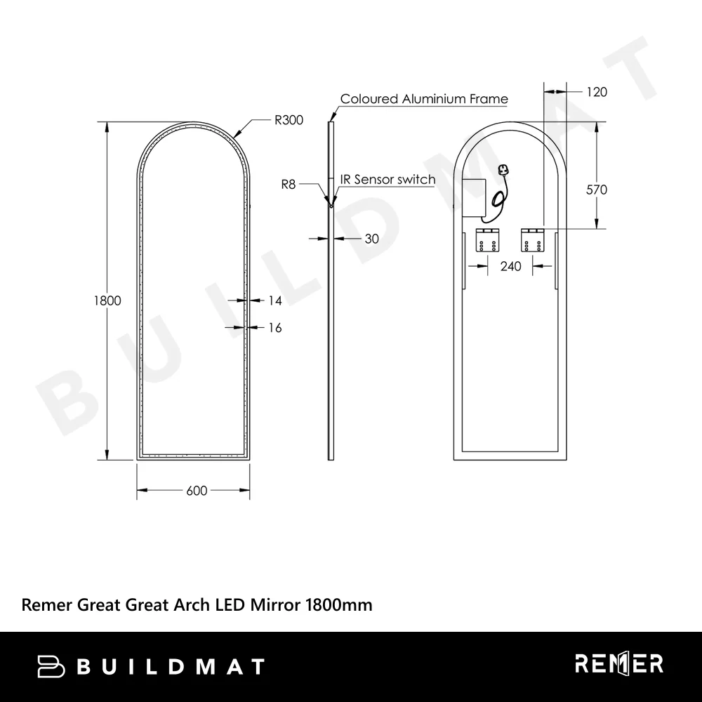 Remer Great Great Arch LED Mirror 1800mm Manhattan Black - Image 4