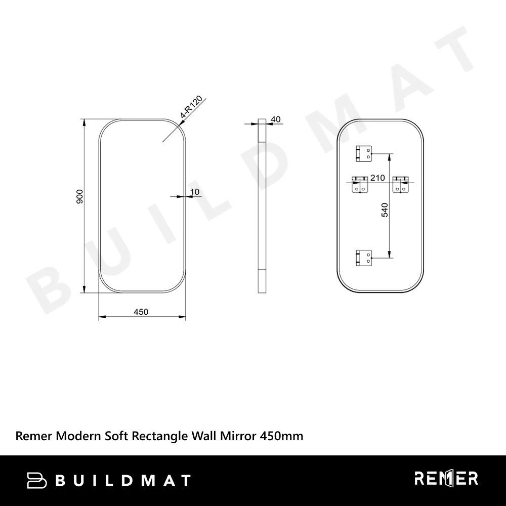 Remer Modern Soft Rectangle Wall Mirror 450mm Brits Nickel - Image 4