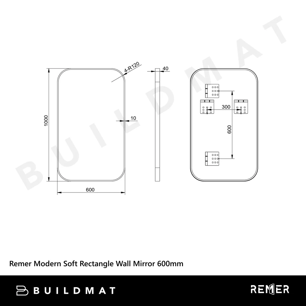 Remer Modern Soft Rectangle Wall Mirror 600mm Manhattan Black - Image 4