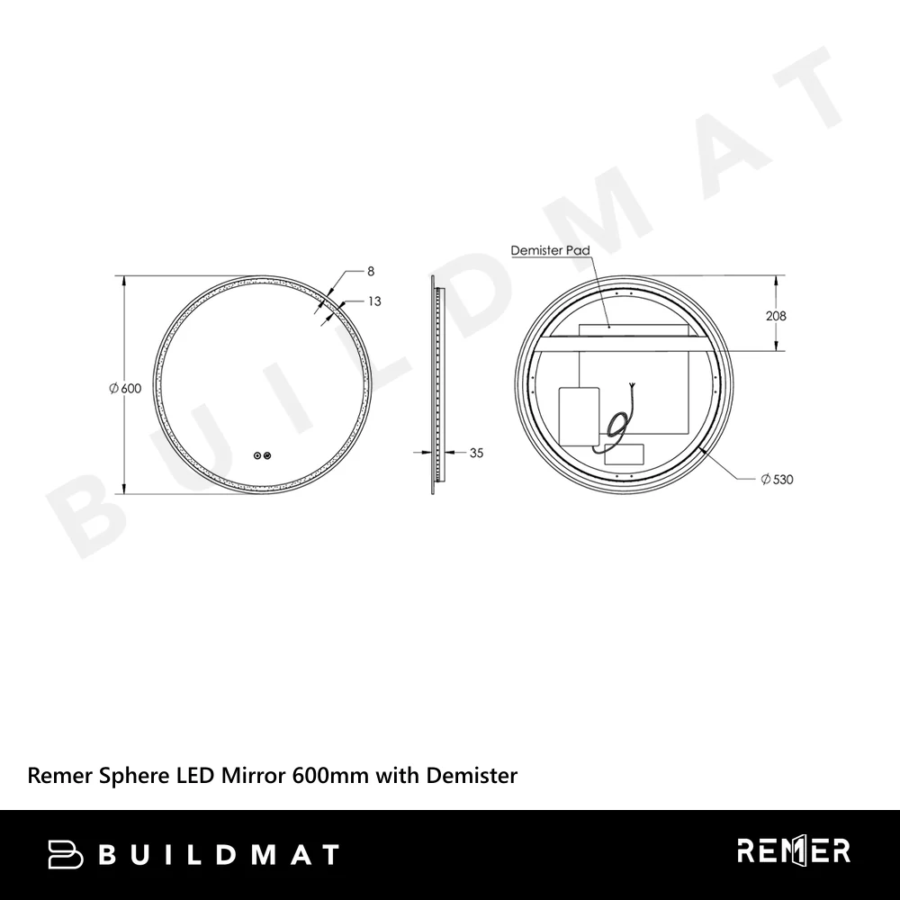 Remer Sphere LED Mirror 600mm Manhattan Black - Image 5