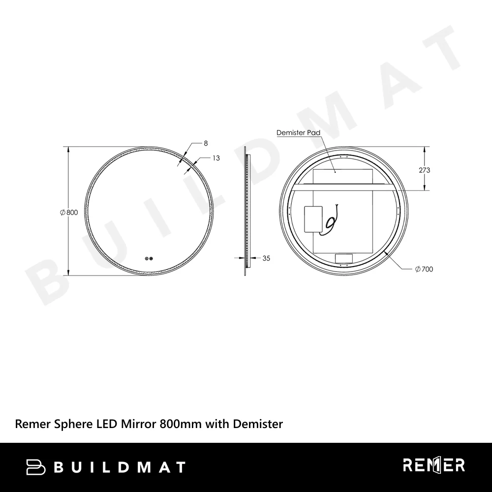 Remer Sphere LED Mirror 800mm Nordic Gold - Image 5