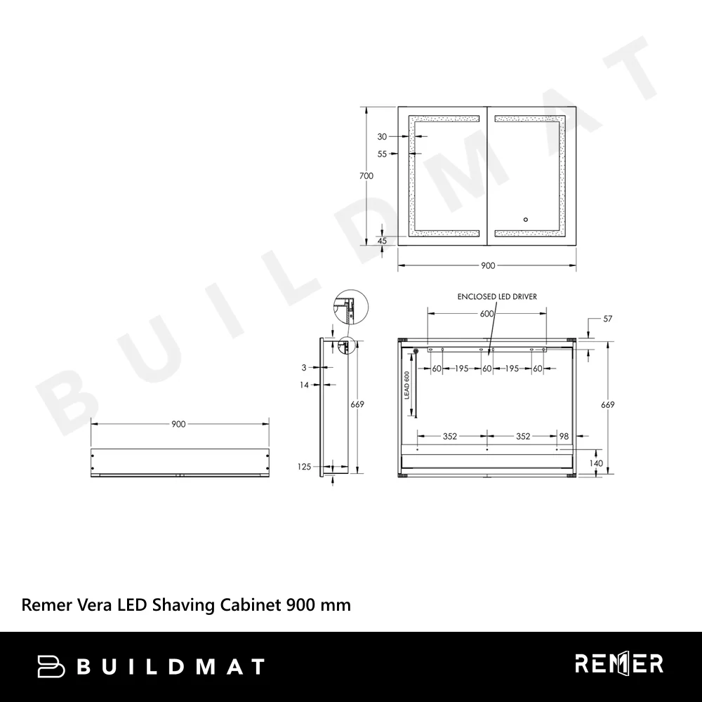 Remer Vera LED Shaving Cabinet 900mm - Image 5