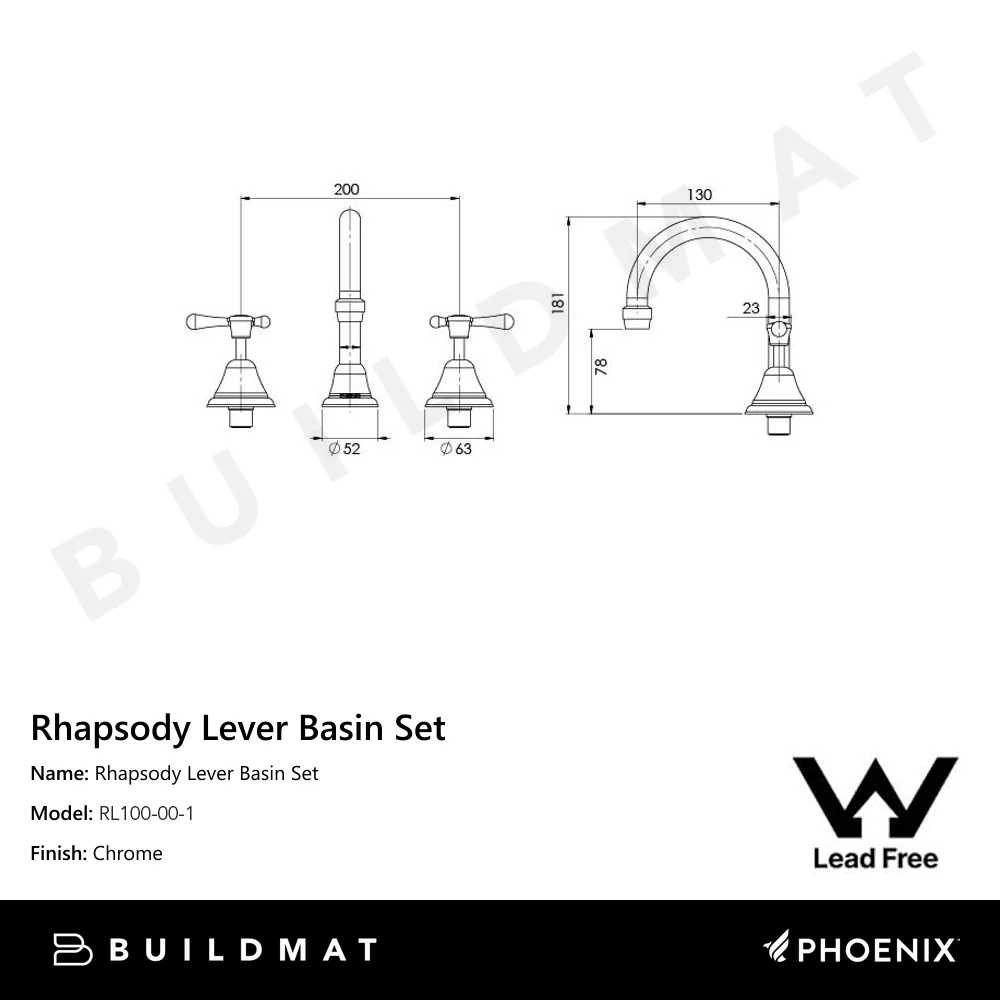 Phoenix Rhapsody Lever Basin Set Lead Free Chrome - Image 4
