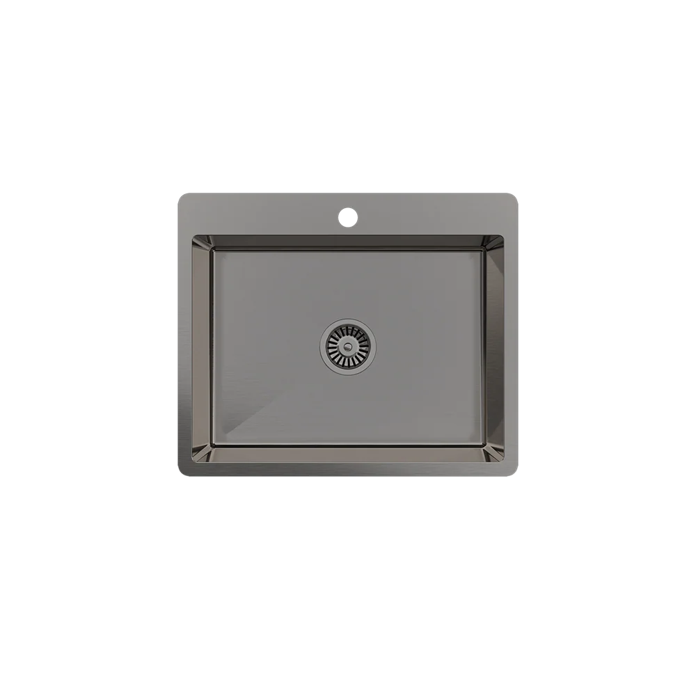 Alma River 600x500 Medium Single Bowl Tap Landing Sink Brushed Gunmetal