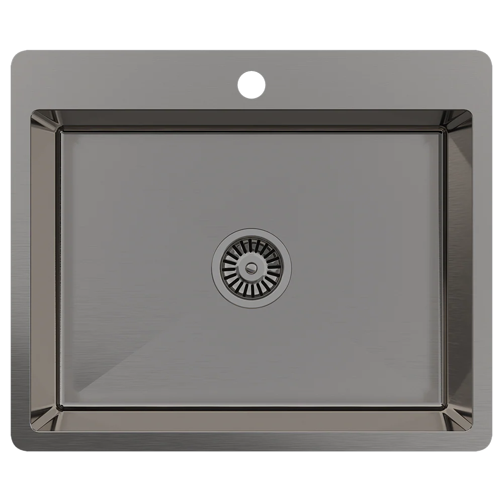 Alma River 600x500 Medium Single Bowl Tap Landing Sink Brushed Gunmetal - Image 3