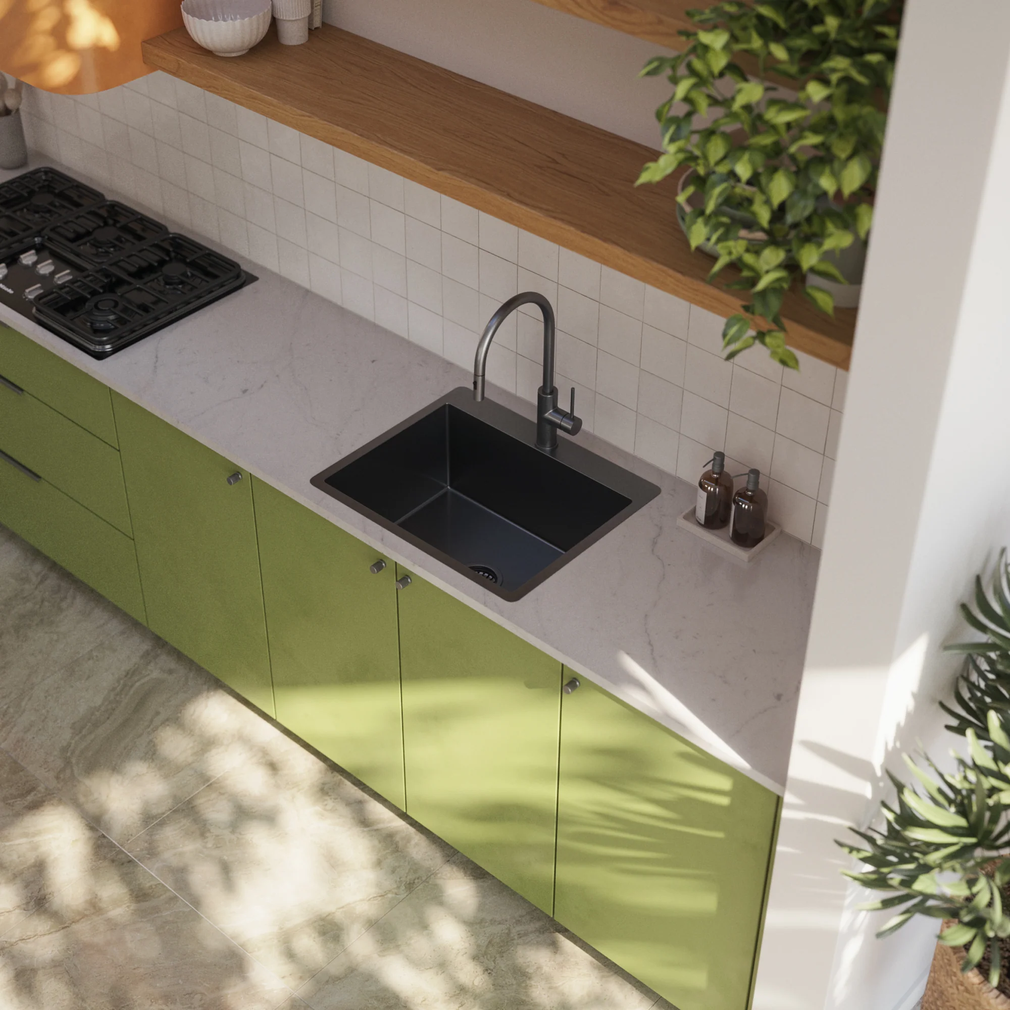 Alma River 600x500 Medium Single Bowl Tap Landing Sink Brushed Gunmetal - Image 4