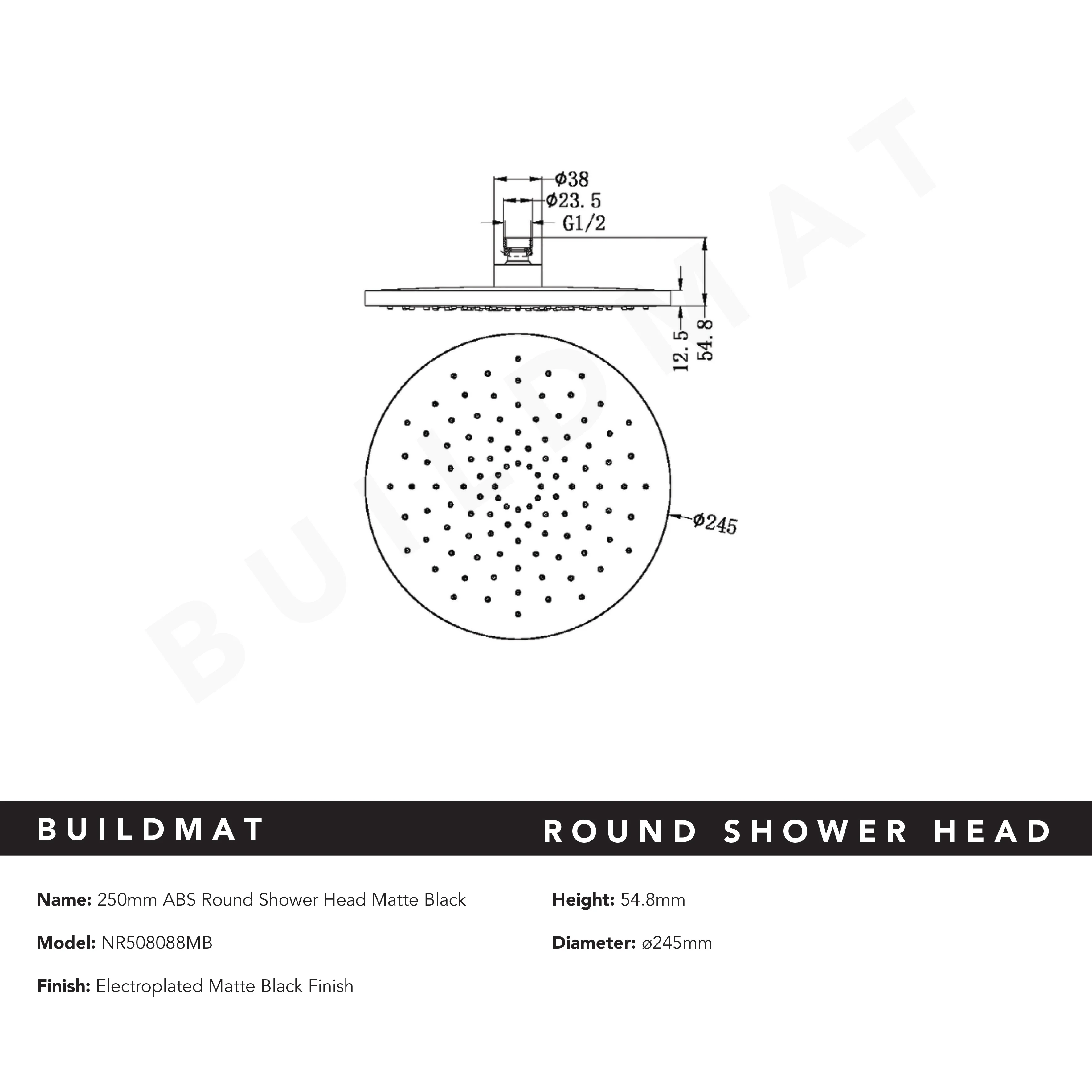 Nero Round ABS Shower Head 250mm Matte Black - Image 4