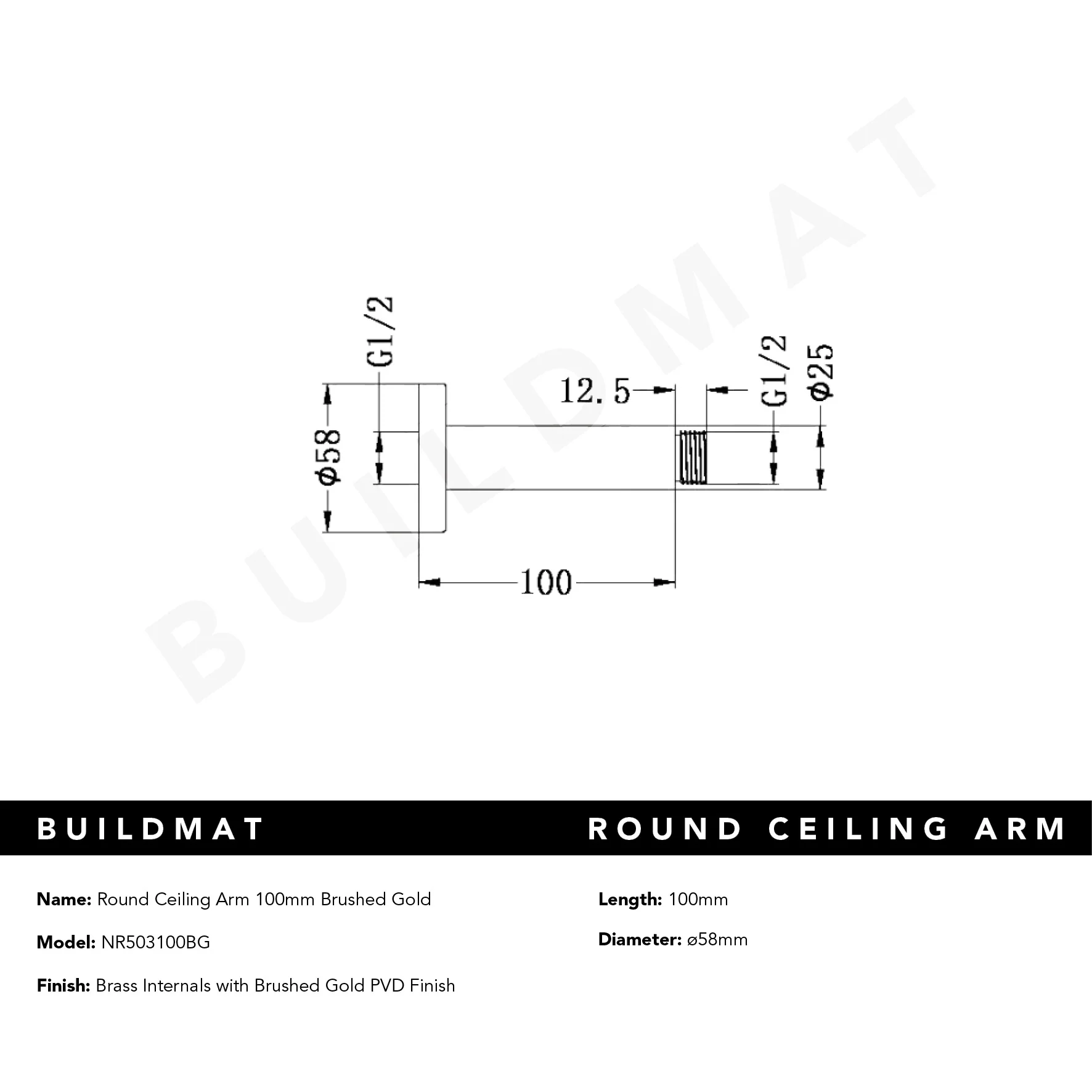 Nero Round Ceiling Arm 100mm Brushed Gold - Image 4