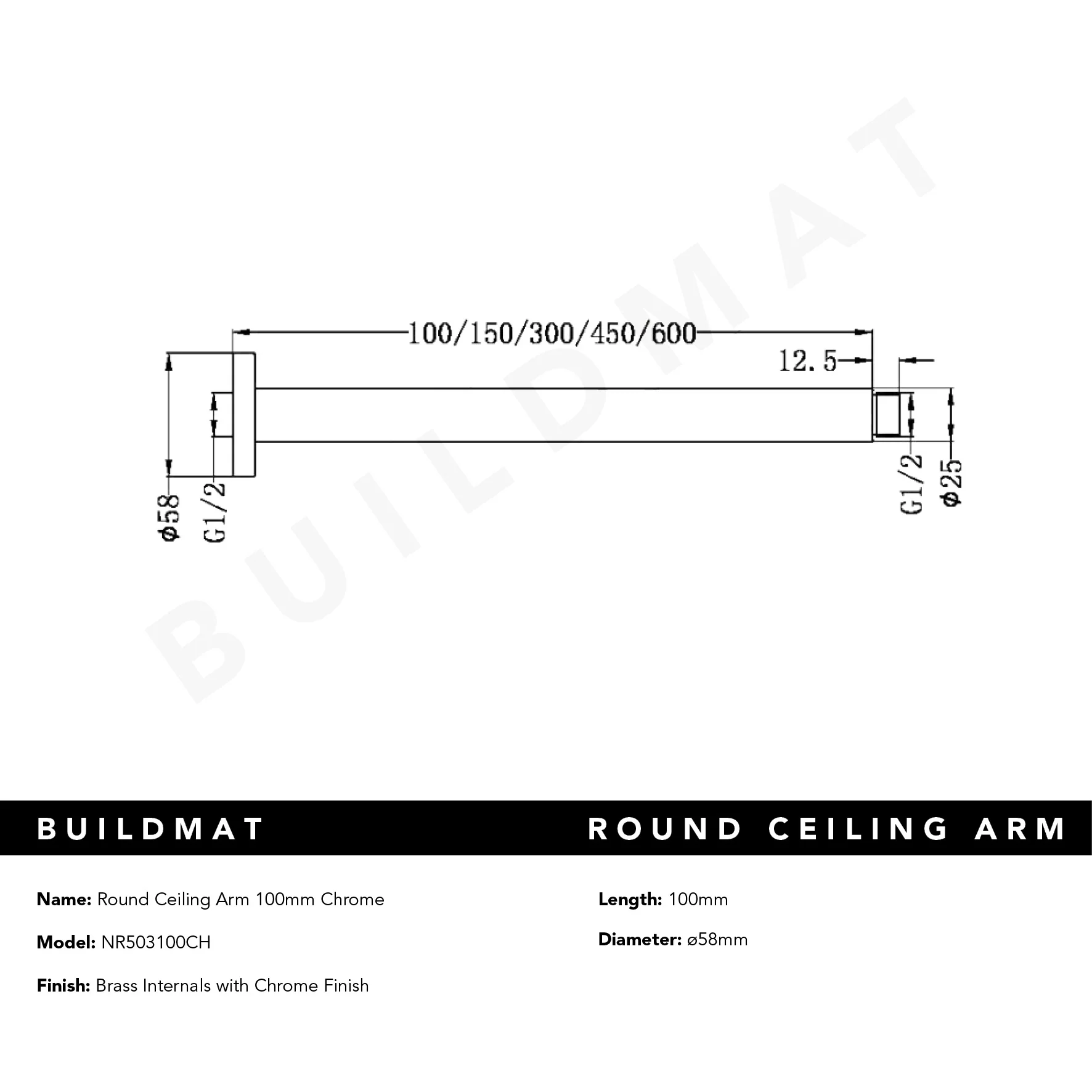 Nero Round Ceiling Arm 100mm Chrome - Image 4