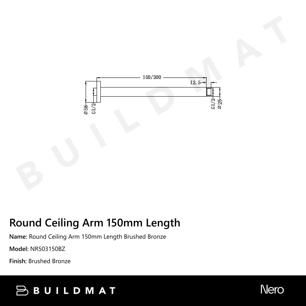 Nero Round Ceiling Arm 150mm Length Brushed Bronze - Image 4