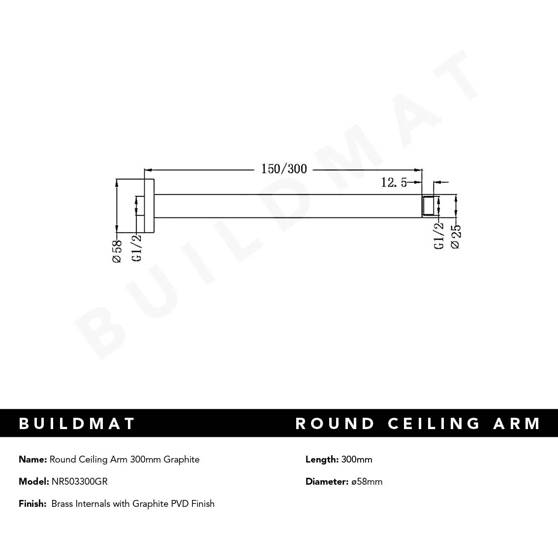 Nero Round Ceiling Arm 300mm Graphite - Image 4