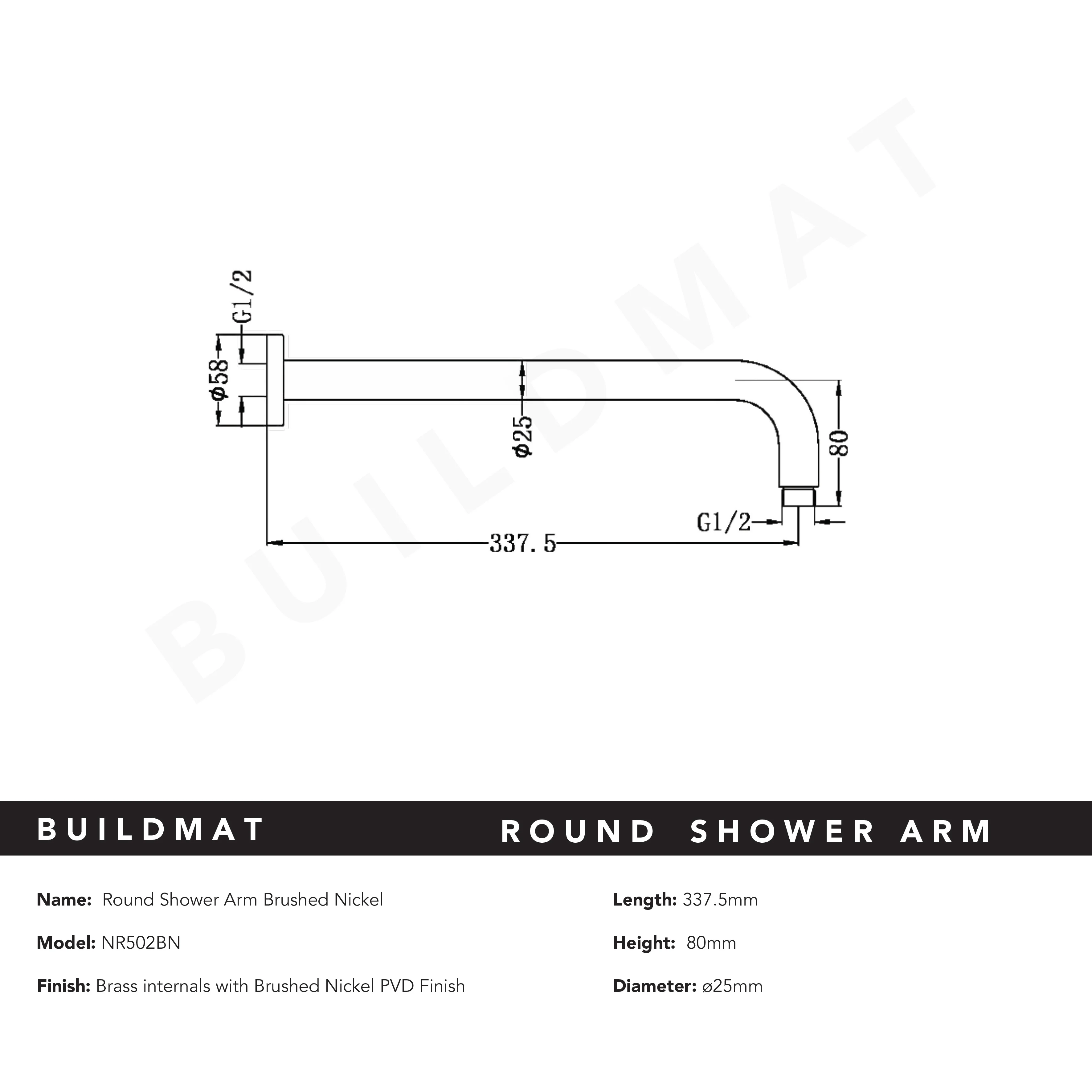 Nero Round Shower Arm Brushed Nickel - Image 4