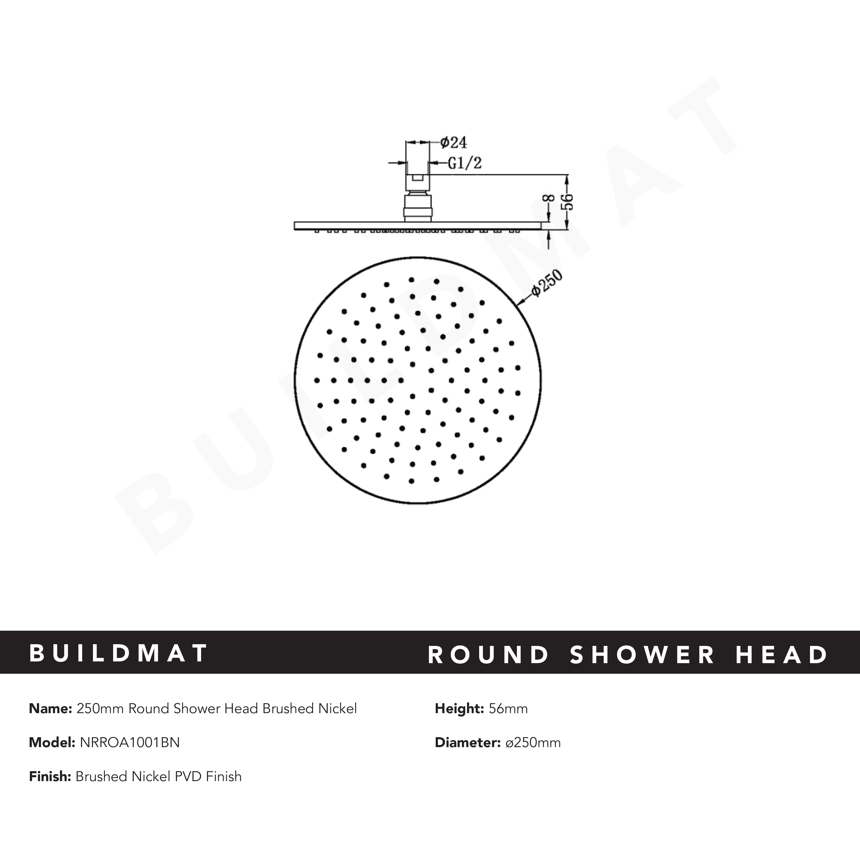 Nero Round Shower Head 250mm Brushed Nickel - Image 4