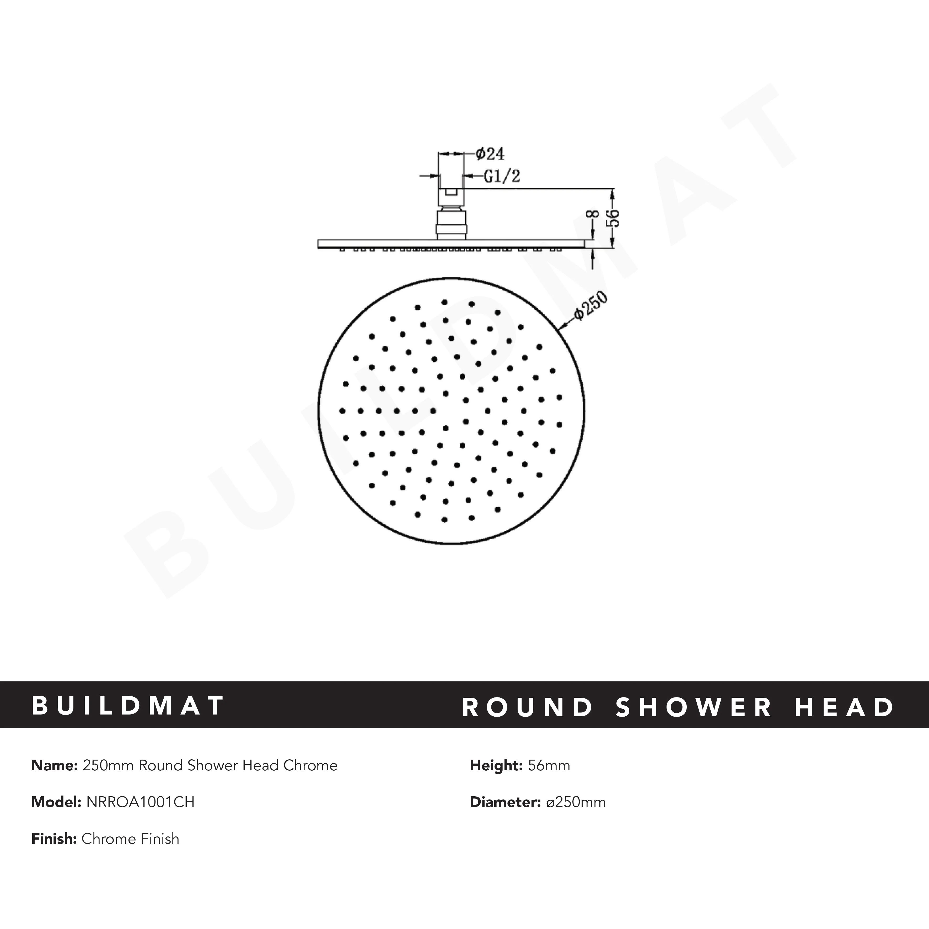 Nero Round Shower Head 250mm Chrome - Image 4