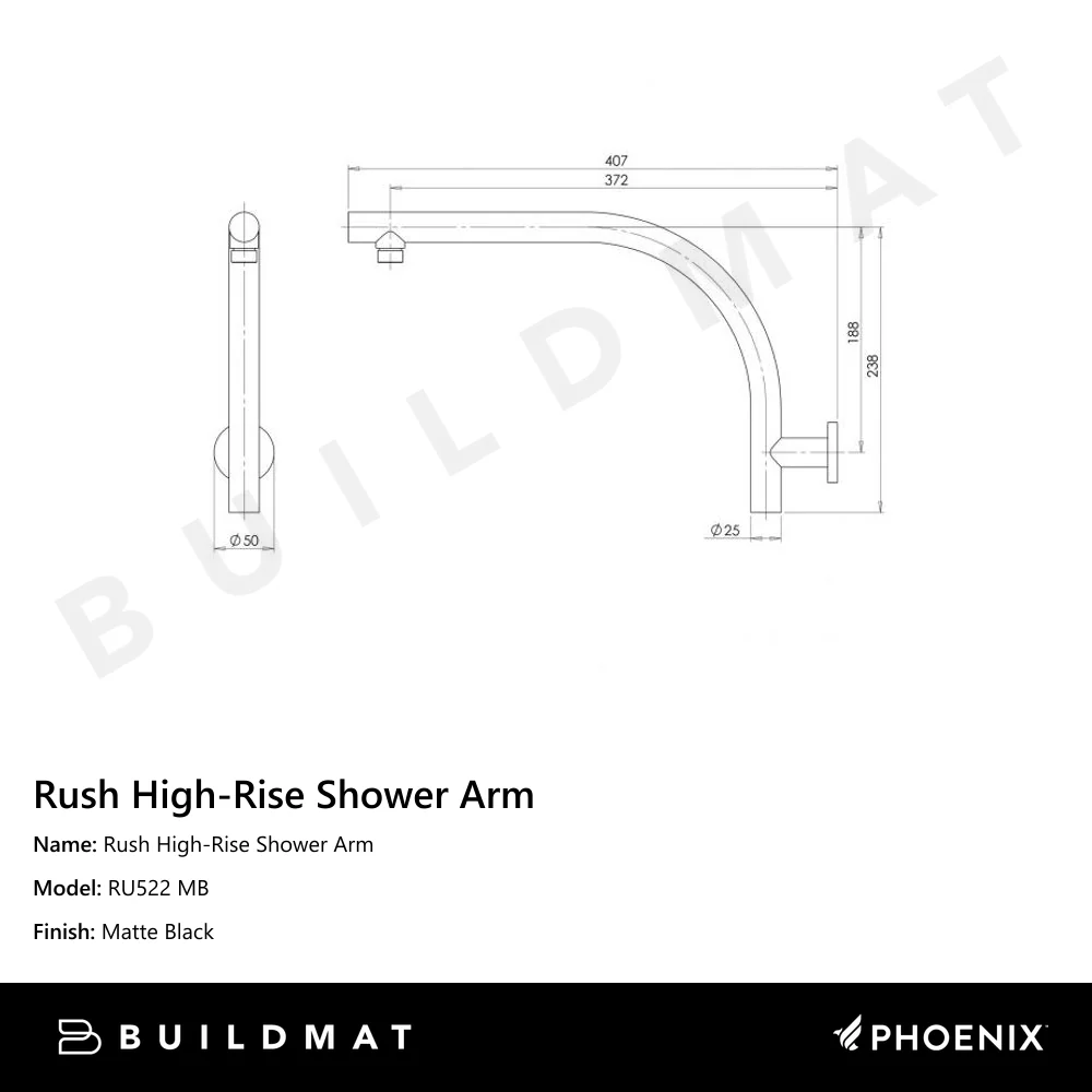 Phoenix Rush High-Rise Shower Arm Matte Black - Image 4