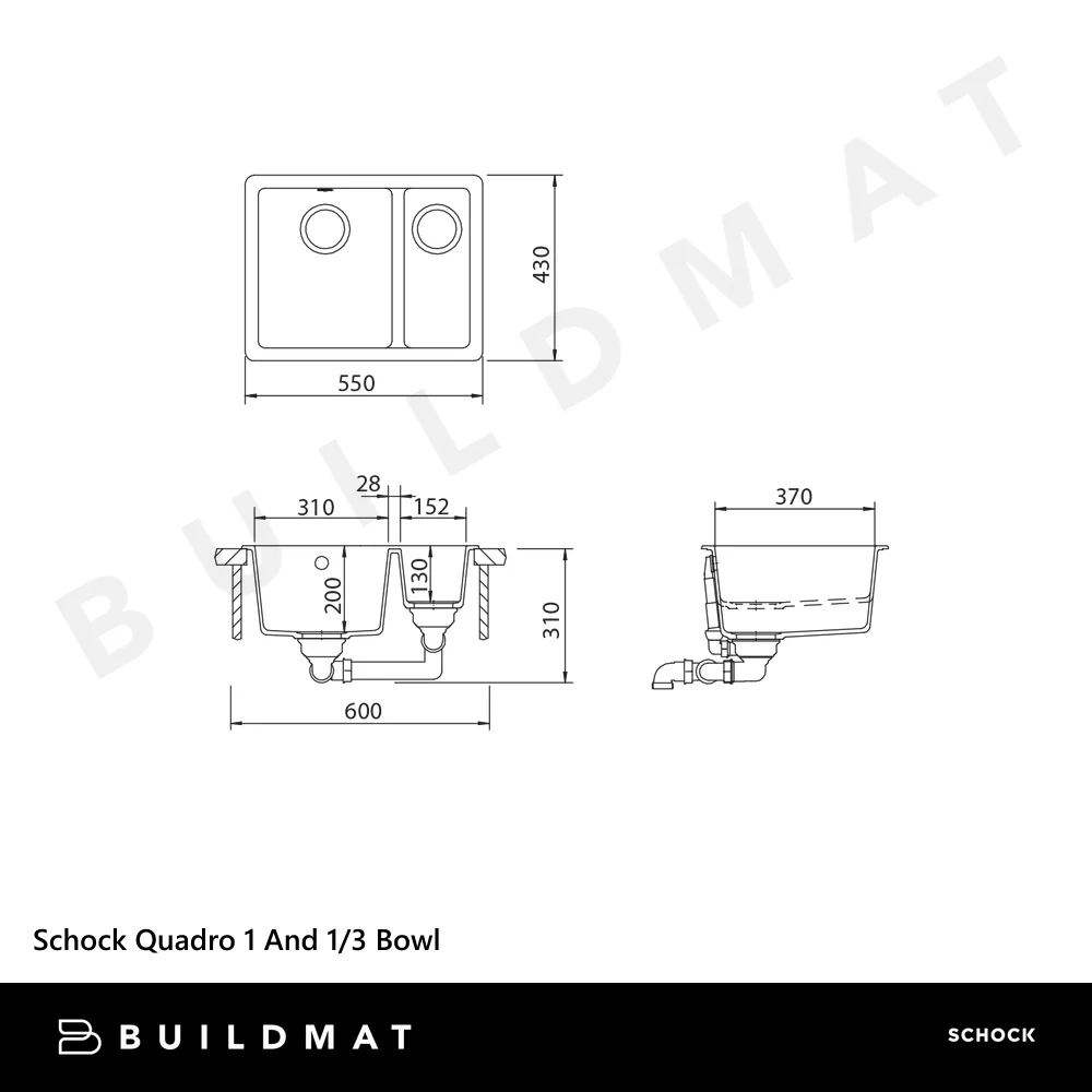 Schock Quadro One And 1/3 Bowl Nero Black - Image 4