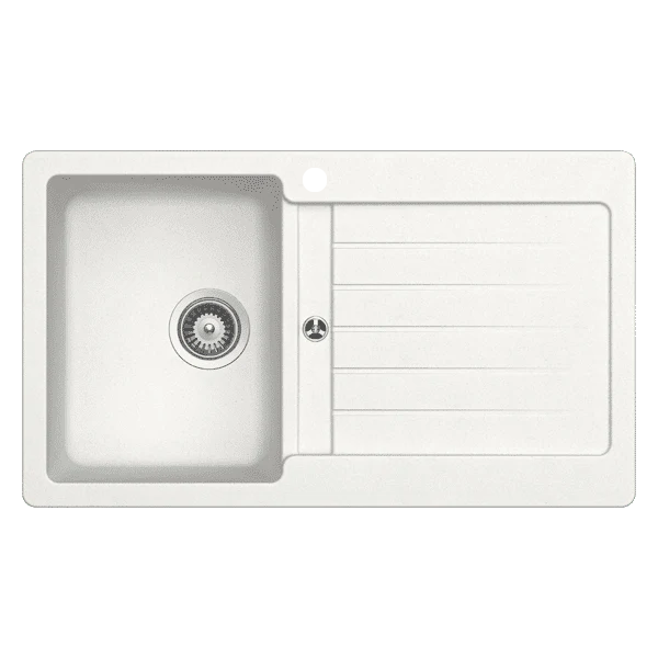 Schock Typos Single Bowl With Drainer Alpina Left Hand Bowl 1 Tap Hole White - Image 3