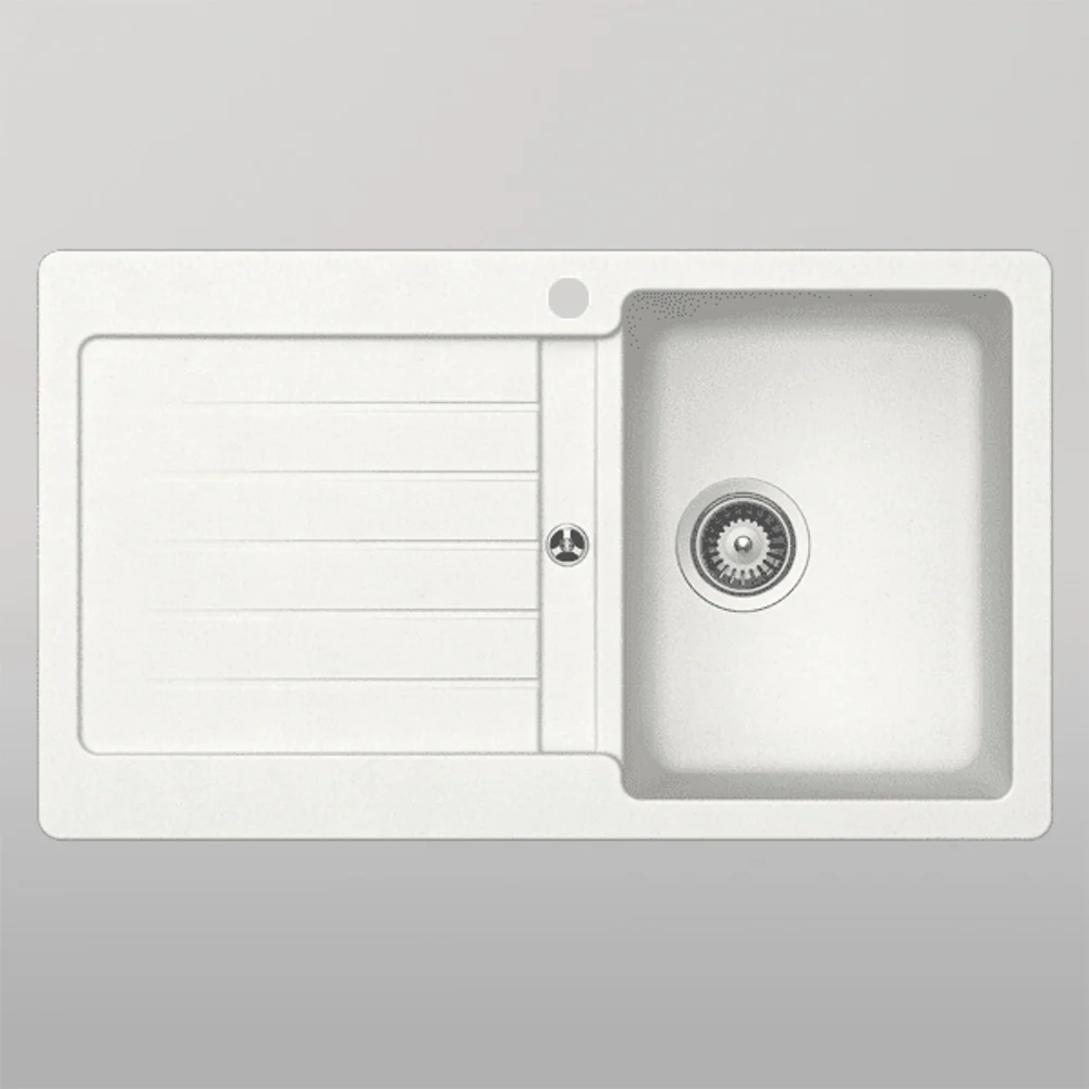 Schock Typos Single Bowl With Drainer Alpina Right Hand Bowl 1 Tap Hole White - Image 2