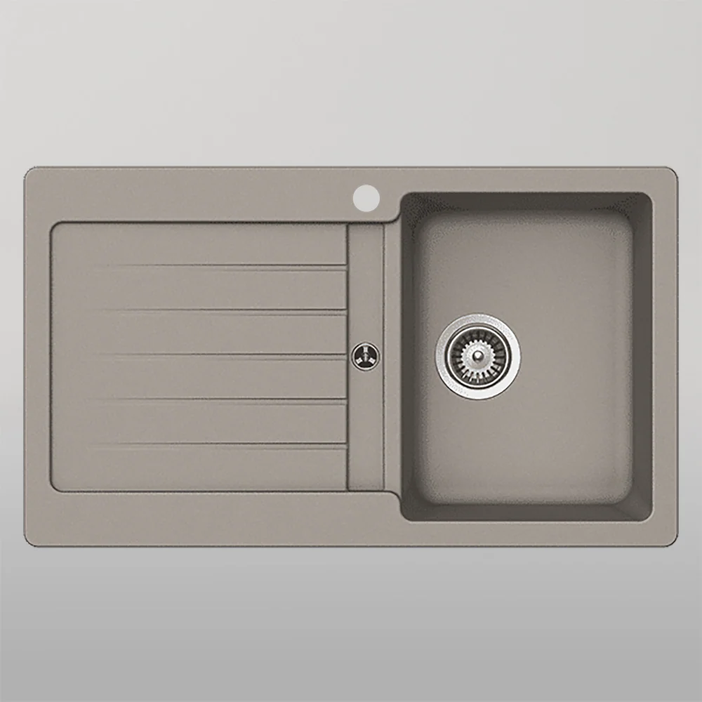 Schock Typos Single Bowl With Drainer Right Hand Bowl 1 Tap Hole Concrete Grey - Image 2