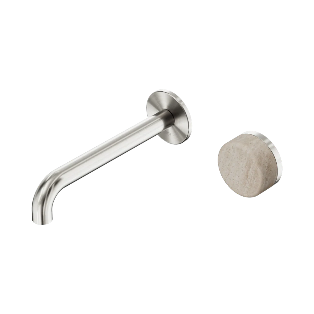 Serenity Progressive Wall Basin Mixer 185mm Spout with Rome Travertine Handle Brushed Nickel - Image 3