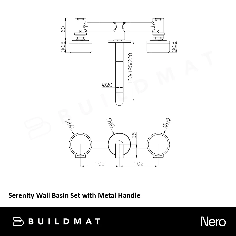 Serenity Wall Basin Set 160mm Spout with Metal Handle Brushed Gold - Image 4