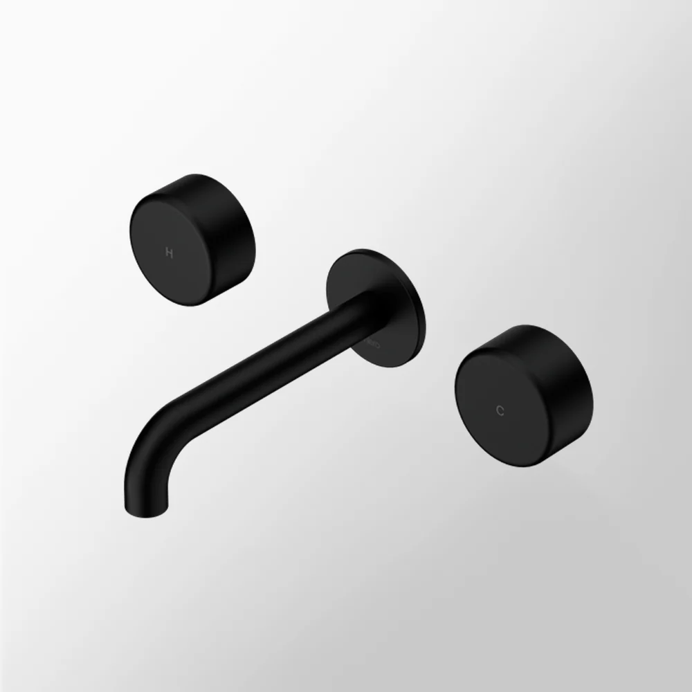 Nero Serenity Wall Basin Set 220mm Spout with Metal Handle Matte Black - Image 2