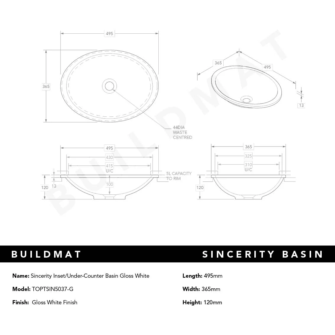 ADP Sincerity Gloss White Inset/Under-Counter Basin Gloss White - Image 4