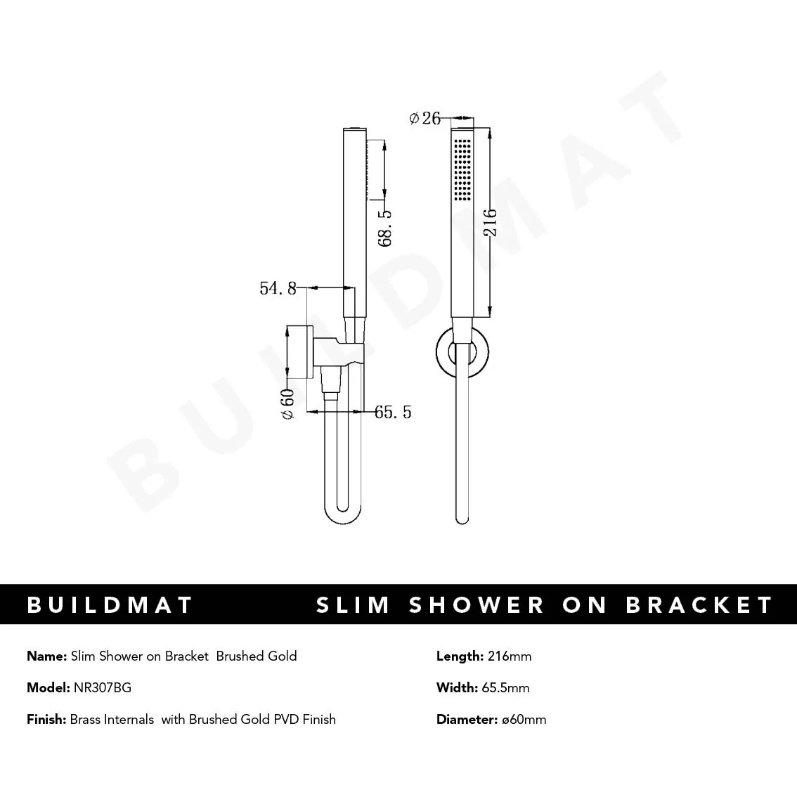 Nero Slim Shower on Bracket Brushed Gold - Image 4