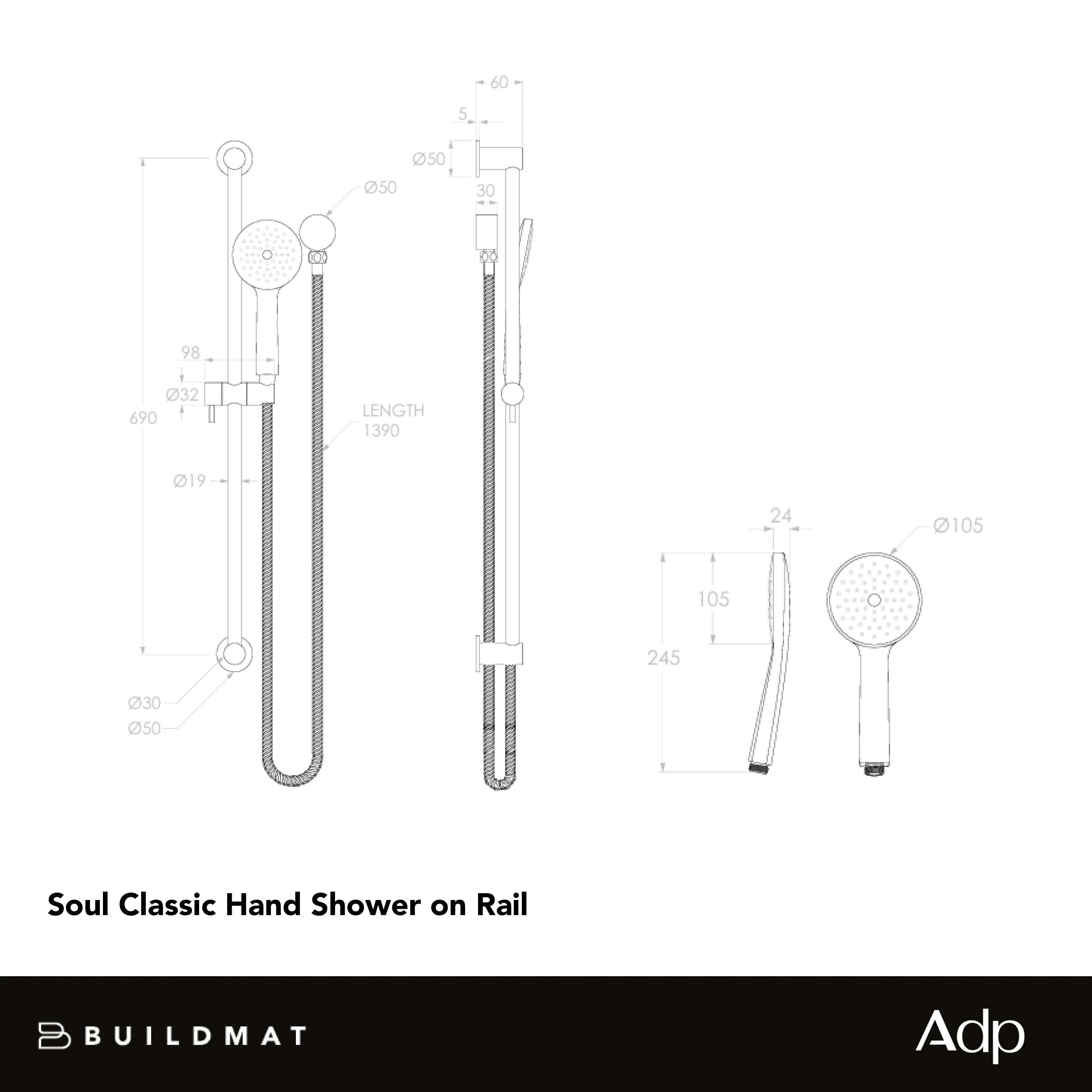 ADP Soul Classic Hand Shower On Rail Brushed Brass - Image 5