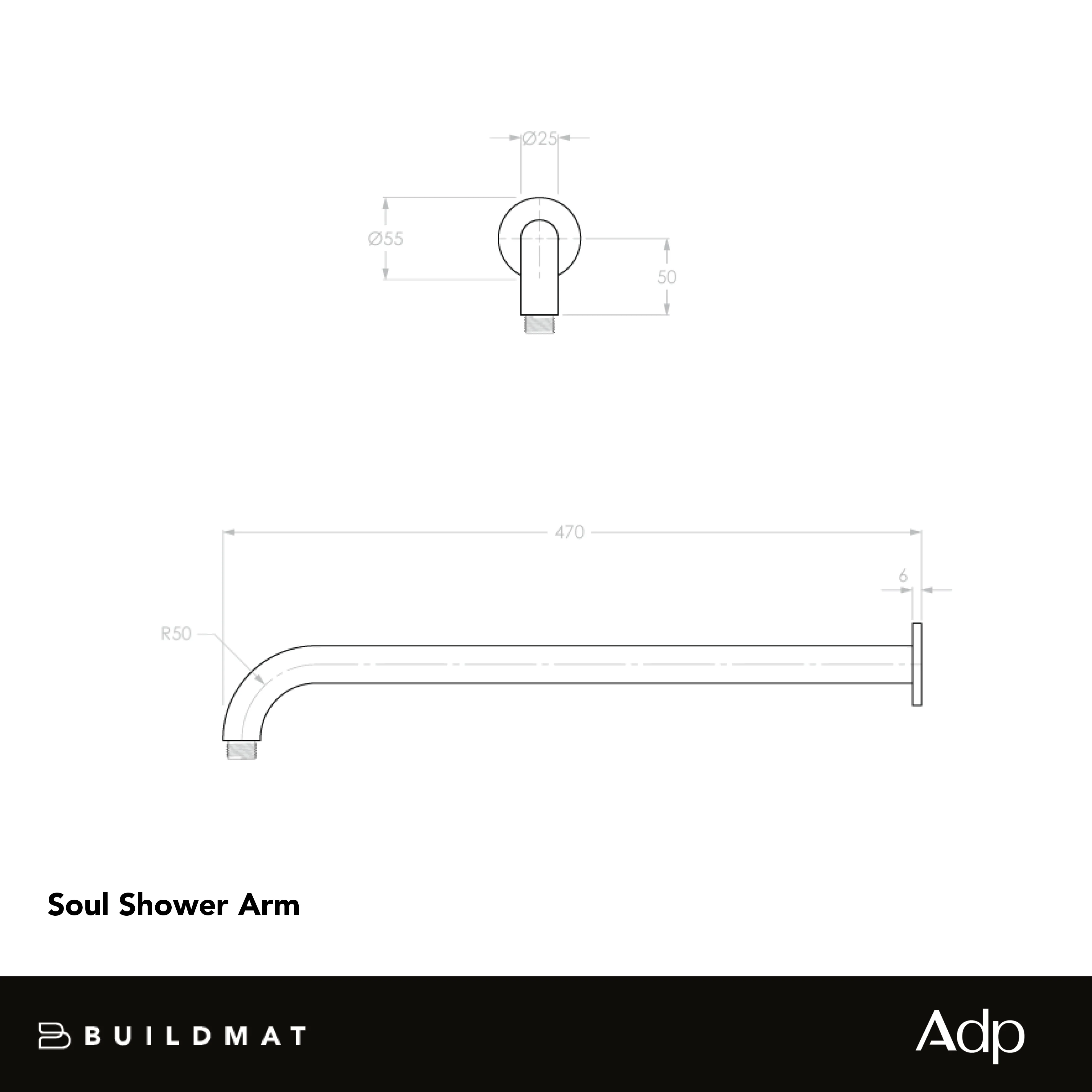 ADP Soul Shower Arm 450mm Matte Black - Image 4