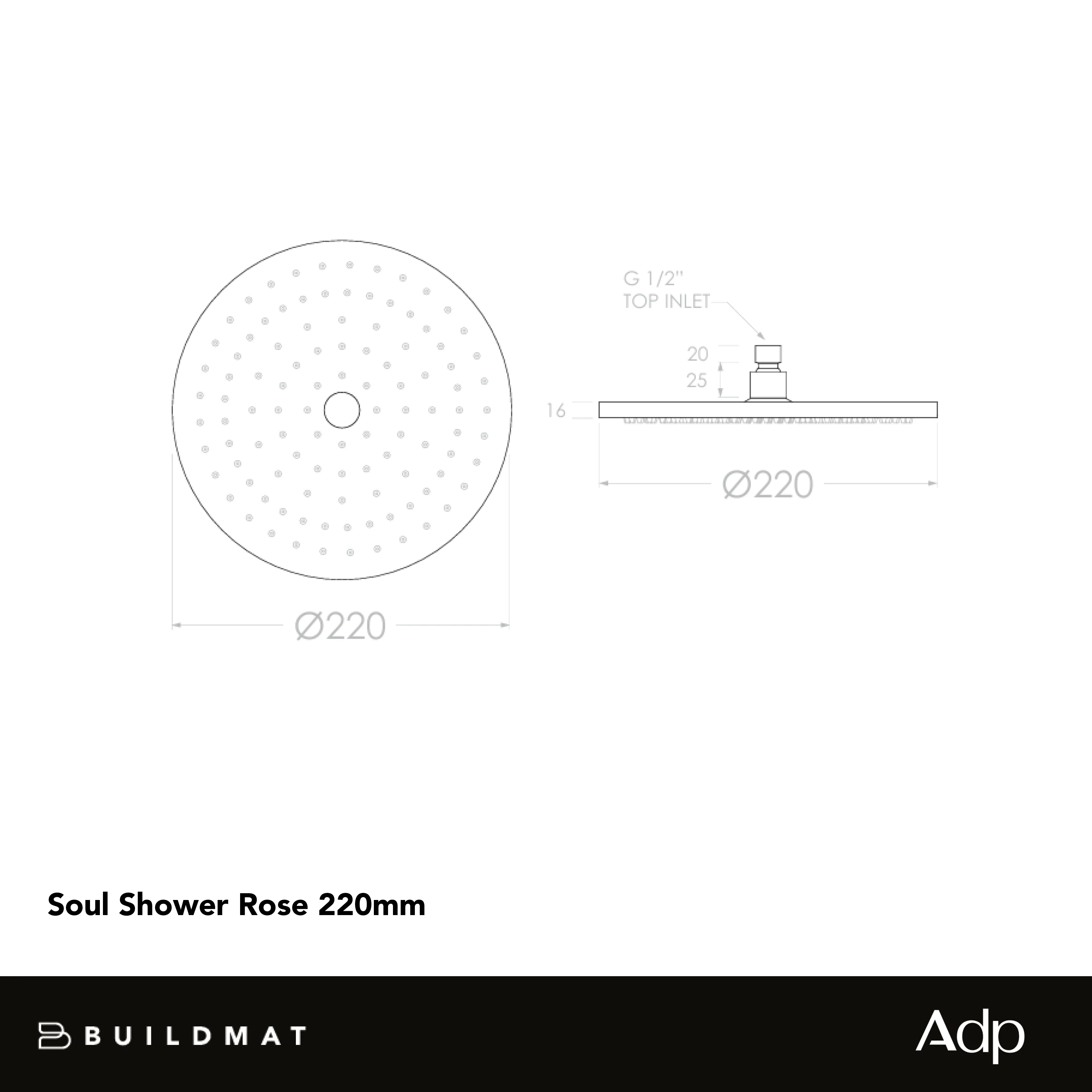 ADP Soul Shower Rose 220mm Matte Black - Image 4