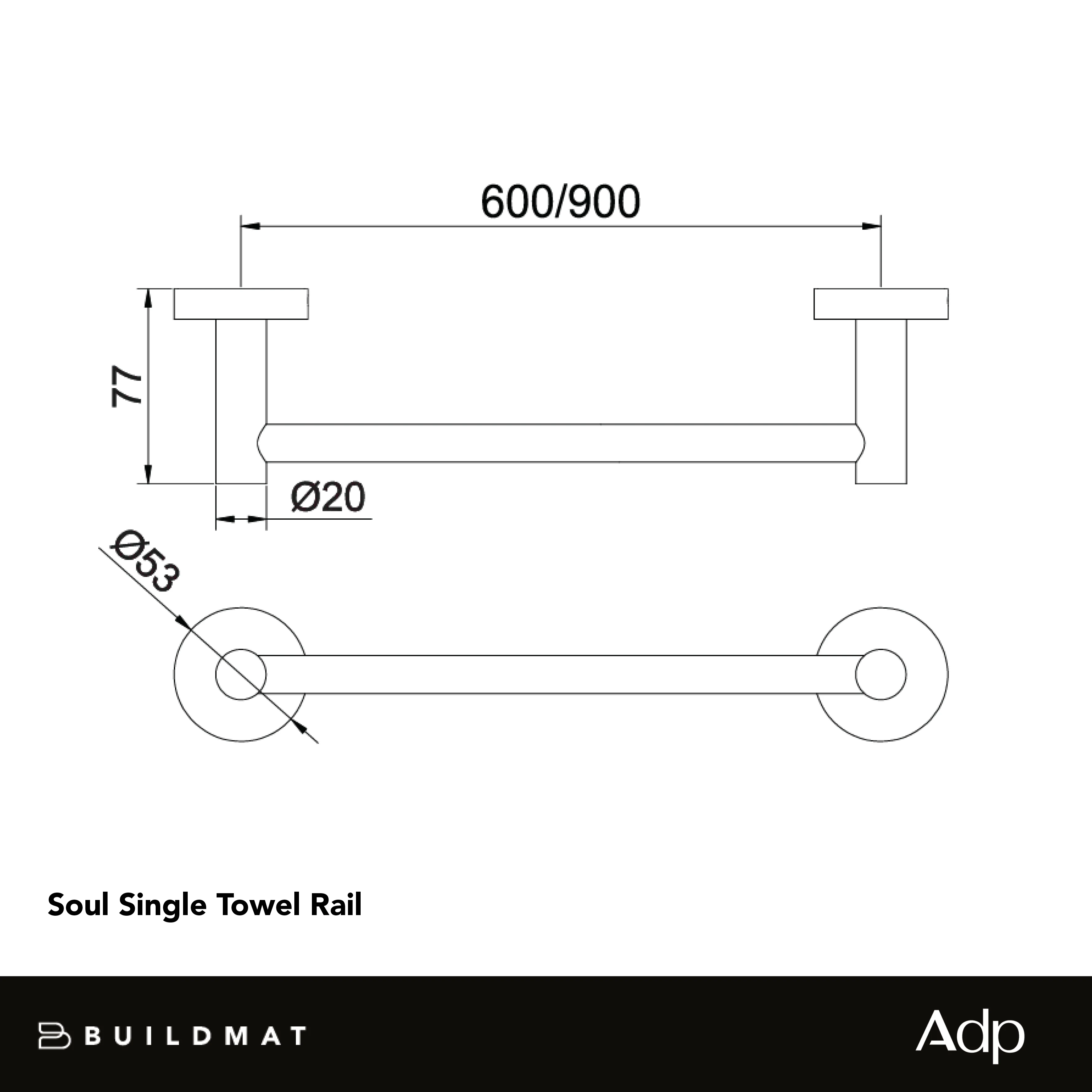 ADP Soul Single Towel Rail 600mm Chrome - Image 4