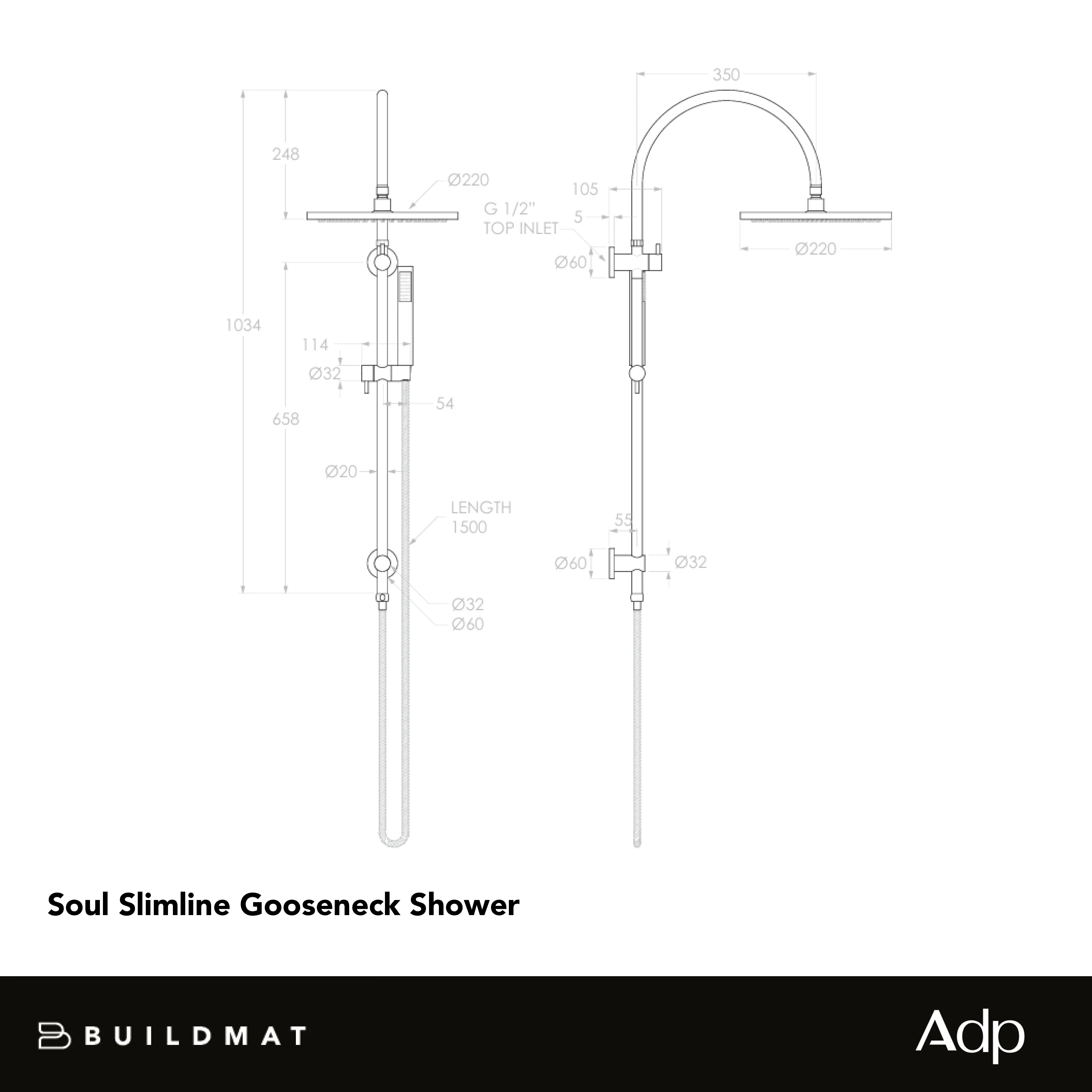 ADP Soul Slimline Gooseneck Shower Set Matte Black - Image 5